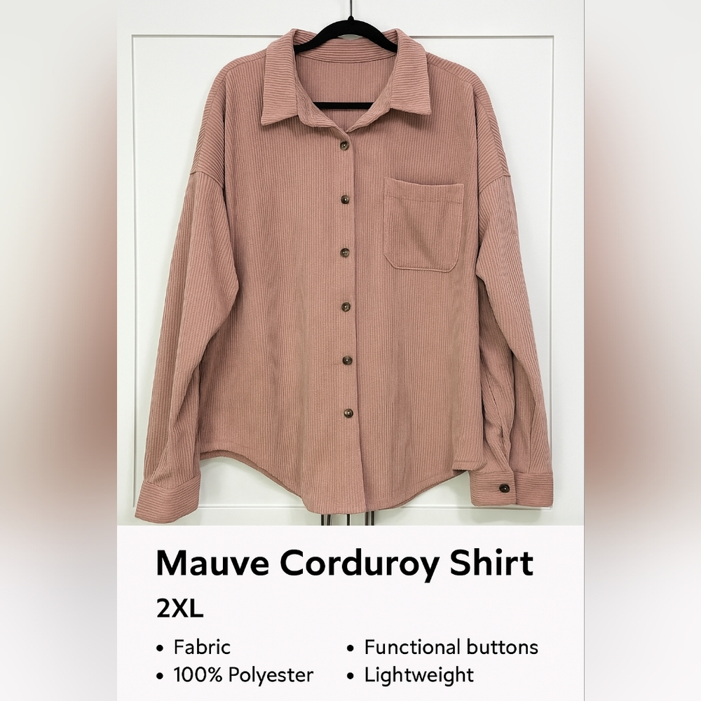 Mauve Corduroy Button Down Shirt - Size 2XL